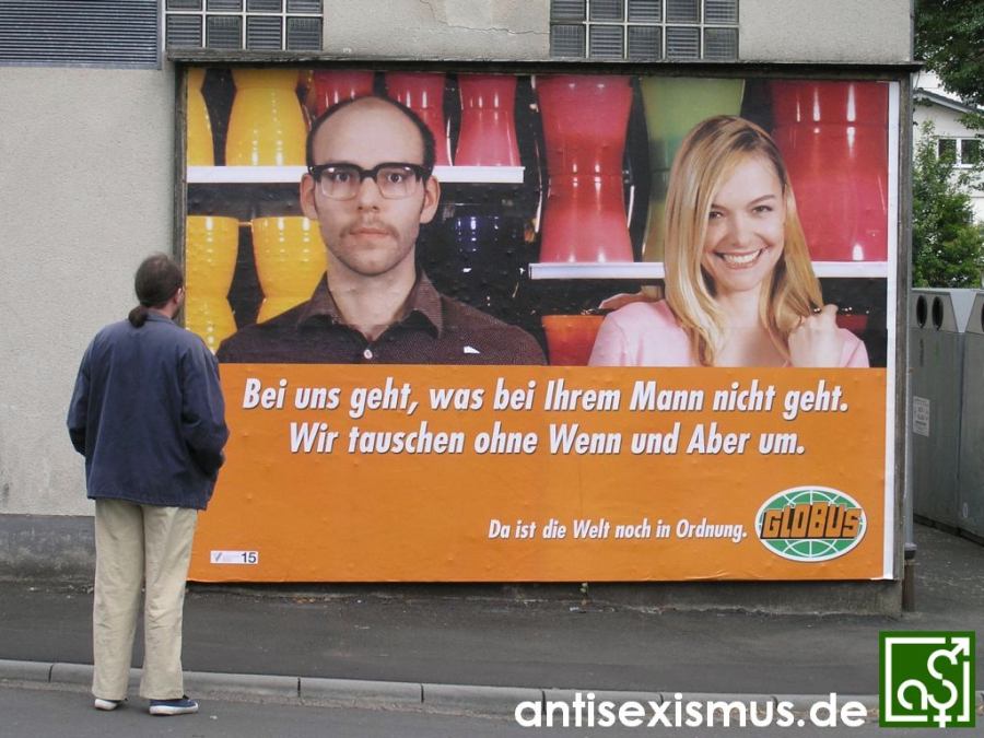 Werbewand: Mann umtauschen